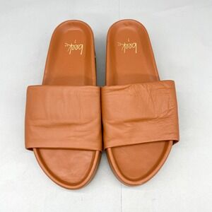 Beek Womens 7 Pelican Slide Sandals Tan Leather Platform Shoes Boho Comfort Chic